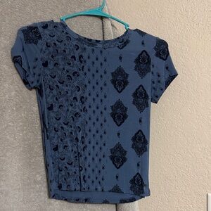 American Eagle Outfitters Blue Patterned Short Sleeve Top